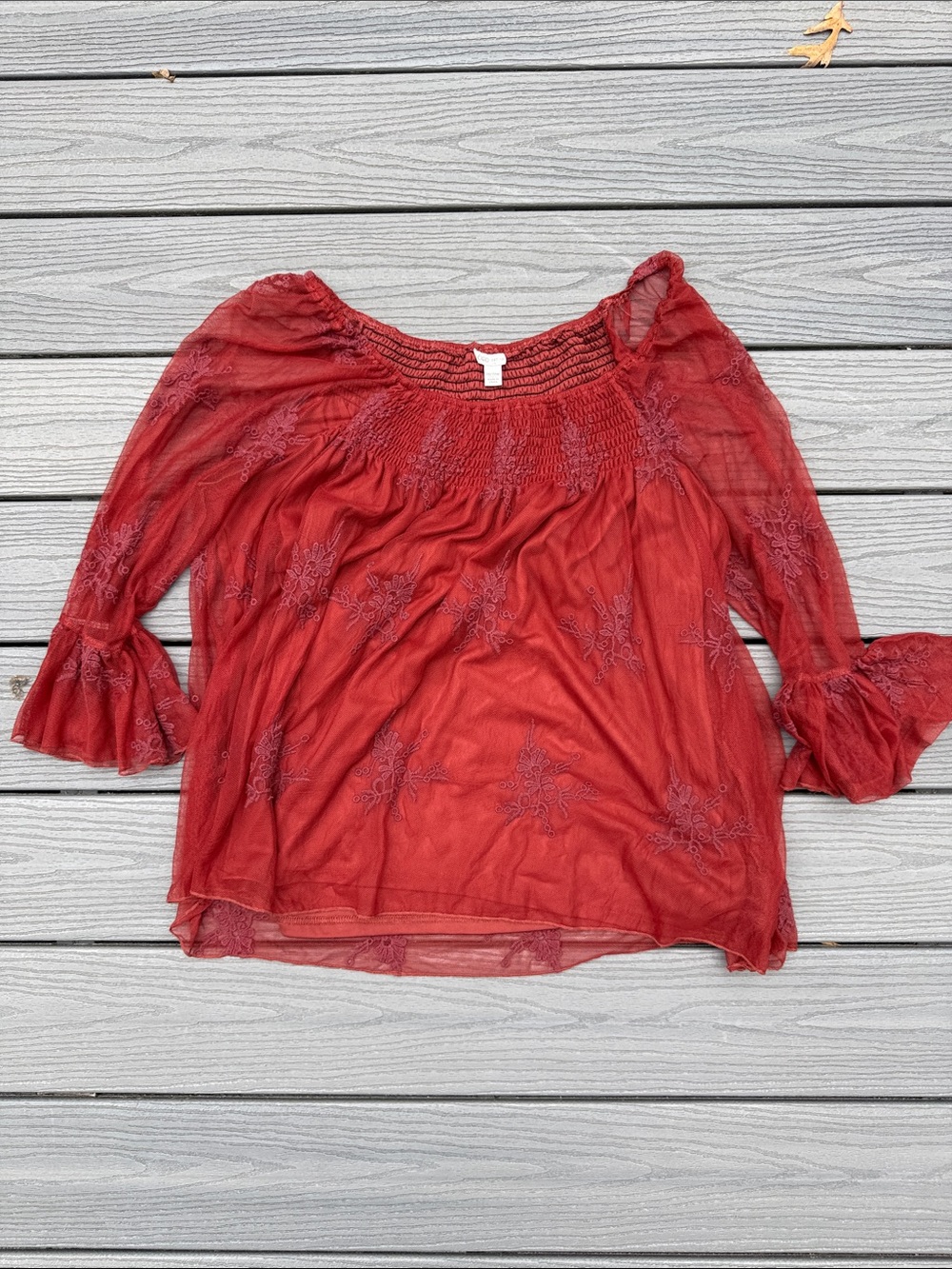 Cato Burnt Red Embroidered Peasant Tunic